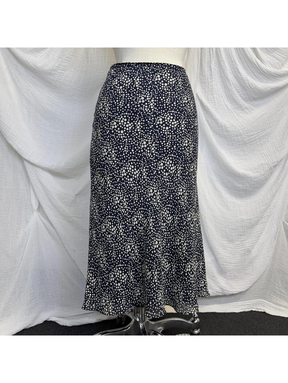 Whimsy Y2k Charter Club Navy Silk Polka Dot Midi Skirt